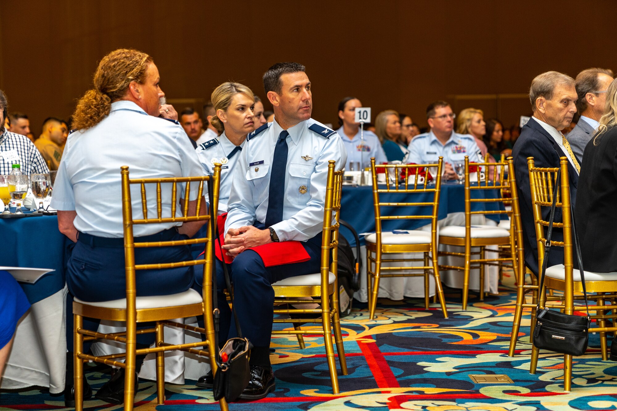U.S. Air Force Maj. Gen. Michele Edmondson, Second Air Force commander, and Col. Jason Allen, 81st Training Wing deputy commander, attend the 42nd Annual Salute to the Military at the Beau Rivage Resort and Casino, Mississippi, Aug. 29, 2023.