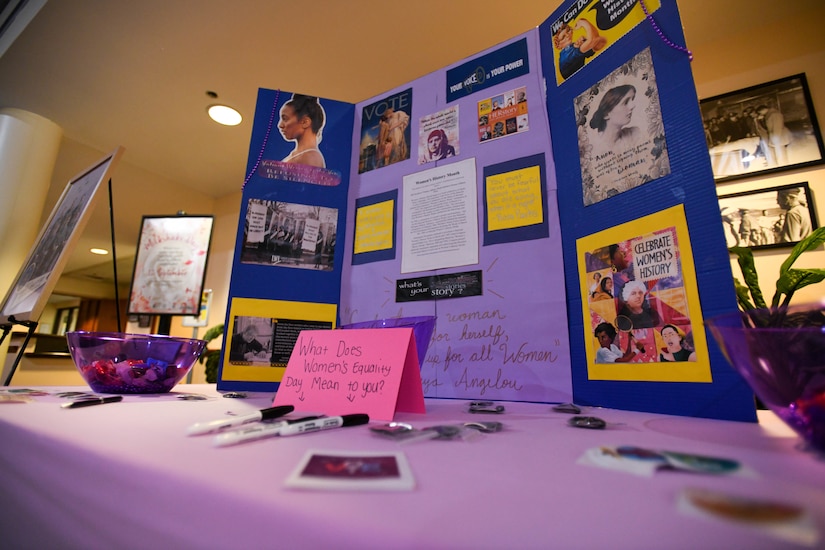 A informational display sits on a table.