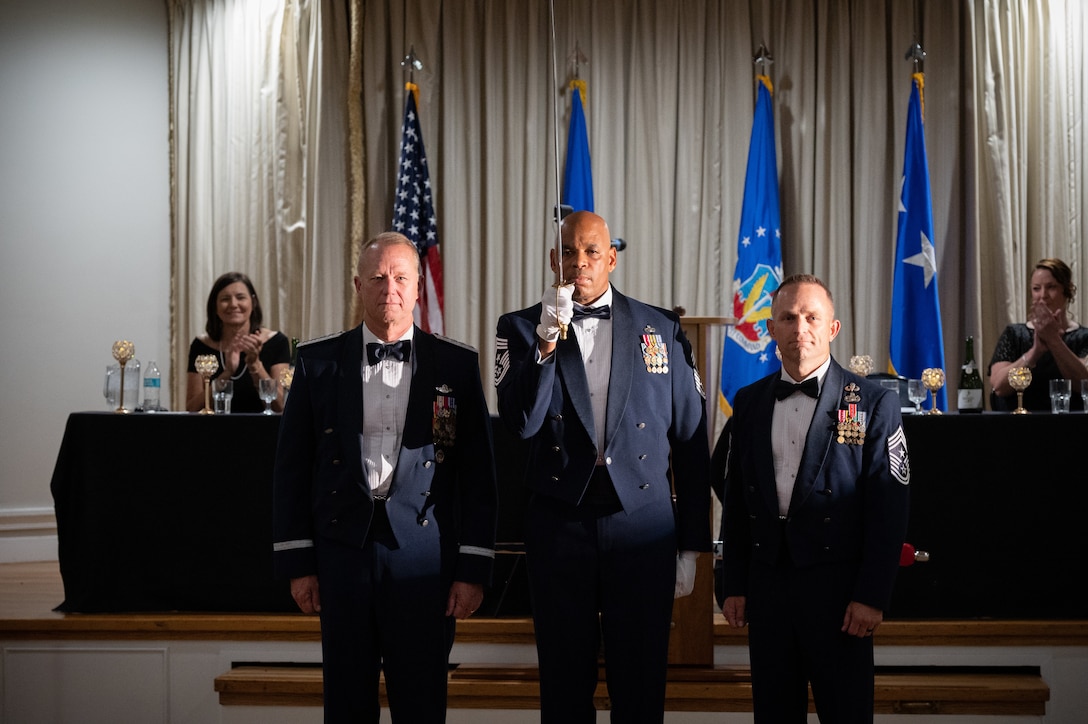 Gen. Mark Kelly, commander of Air Combat Command, and Command Chief John Storms at The Order of The Sword,
