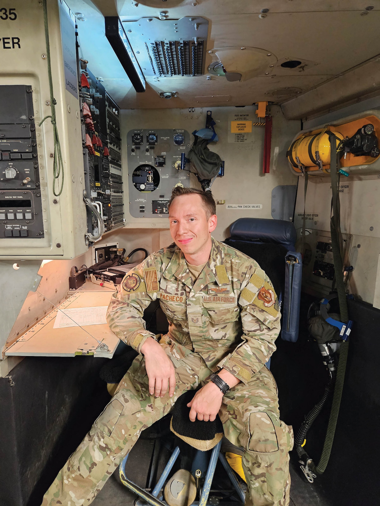 Tech. Sgt. Isaac Pacheco, 89th Airlift Squadron C-17 instructor loadmaster, is the 445th Airlift Wing December Spotlight Performer.