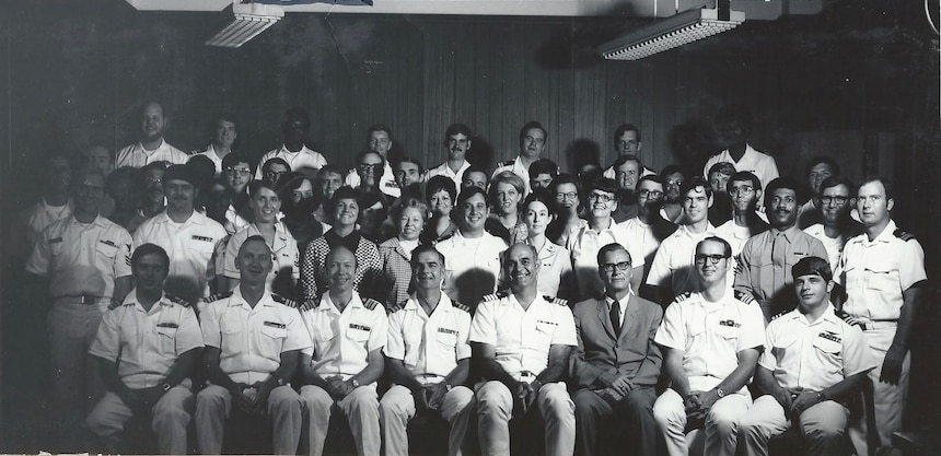 Members of the Naval Legal Service Office in Norfolk, Va., gather for a photo in 1974, one year after the founding of Naval Legal Service.  Photo Credit: Naval Legal Service Command