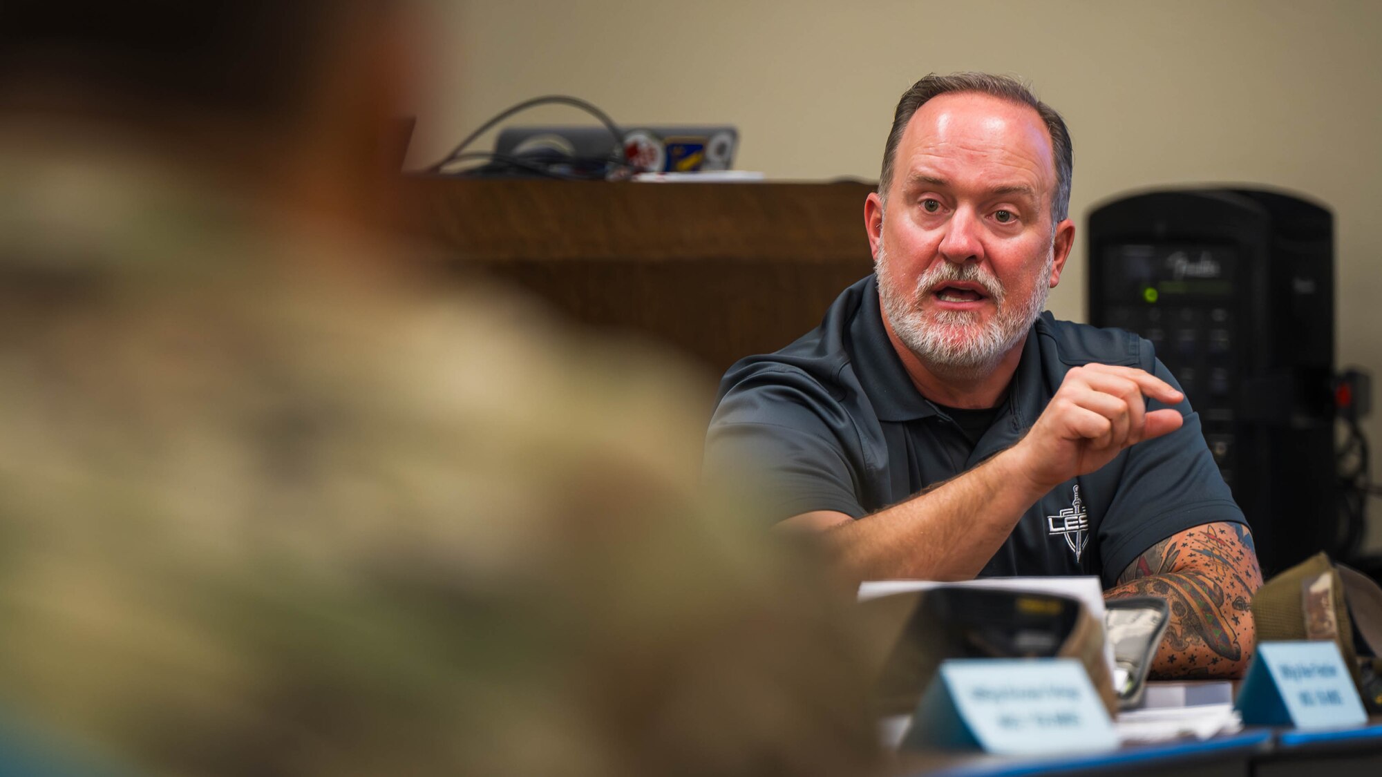 U.S. Air Force Chief Master Sgt. Tim Pachasa (Ret.) speaks during a Senior Enlisted Leader course, Nov. 30, 2023, at Luke Air Force Base, Arizona.