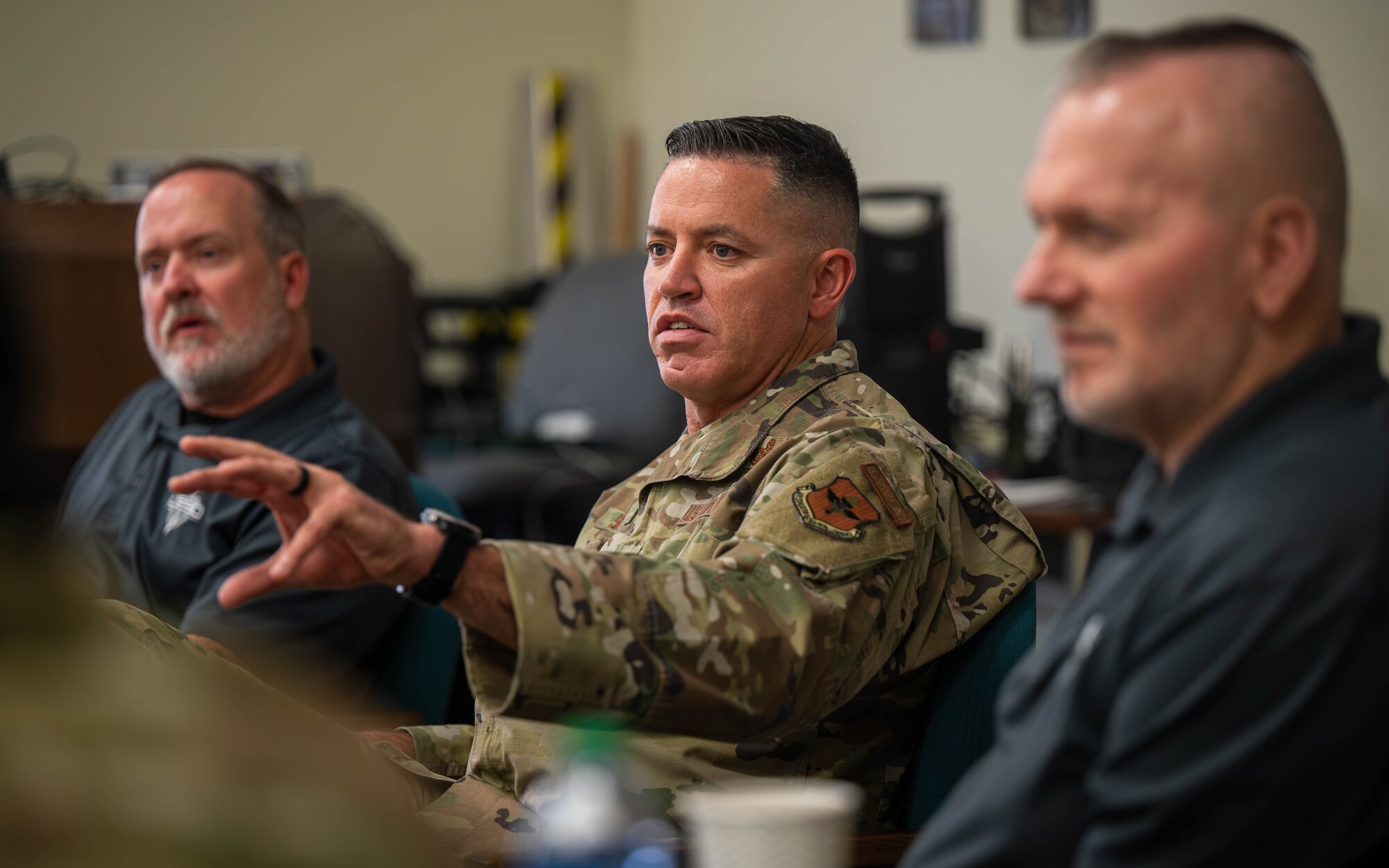 U.S. Air Force Chief Master Sgt. Jason Shaffer, 56th Fighter Wing command chief, speaks during a Senior Enlisted Leader course, Nov. 30, 2023, at Luke Air Force Base, Arizona.