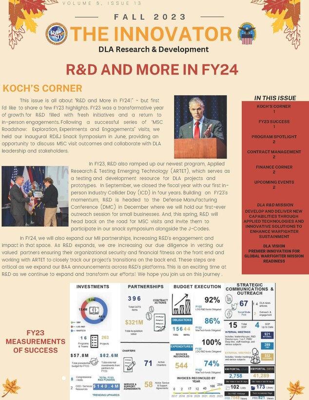The Innovator, DLA R&D Fall 2023 Newsletter Page 1