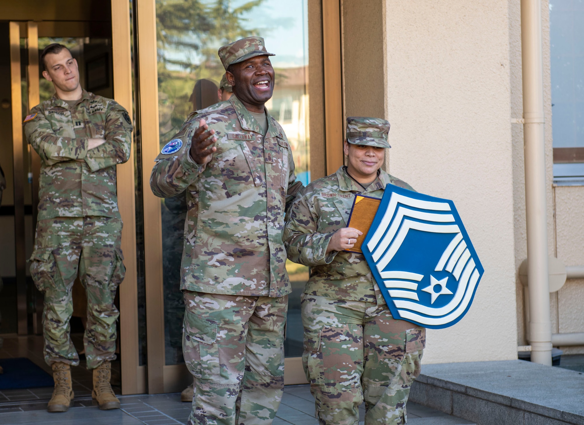 U.S. Air Force leadership congratulates an Airman