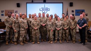 U.S. Air Force senior enlisted leaders stand for a group photo during an SEL course, Nov. 30, 2023, at Luke Air Force Base, Arizona.