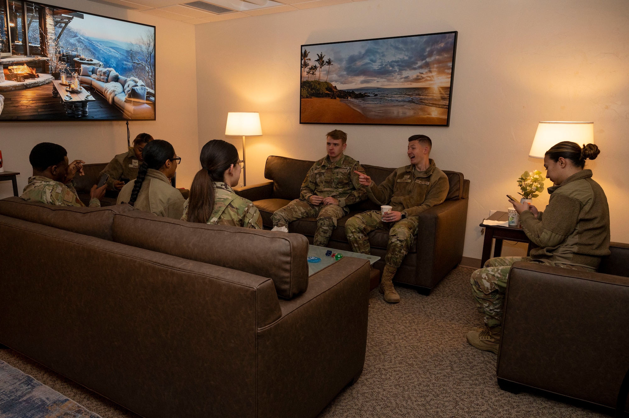 Airmen from the 49th Maintenance Group use the new resiliency and relaxation room at Holloman Air Force Base, New Mexico, Nov. 29, 2023.