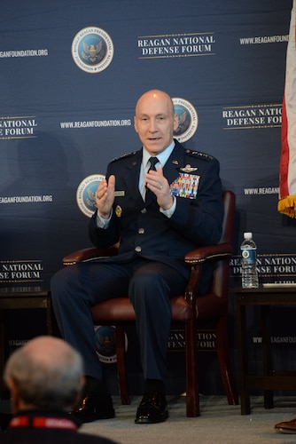Air Force Chief of Staff Gen. David Allvin speaks at a panel regarding the future of warfare at the Reagan National Defense Forum at Simi Valley, Calif., Dec. 2, 2023. The Reagan National Defense Forum, celebrating “10 Years of Promoting Peace Through Strength,” brings together leaders from across the political spectrum and key stakeholders in the defense community. (Courtesy Photo)
