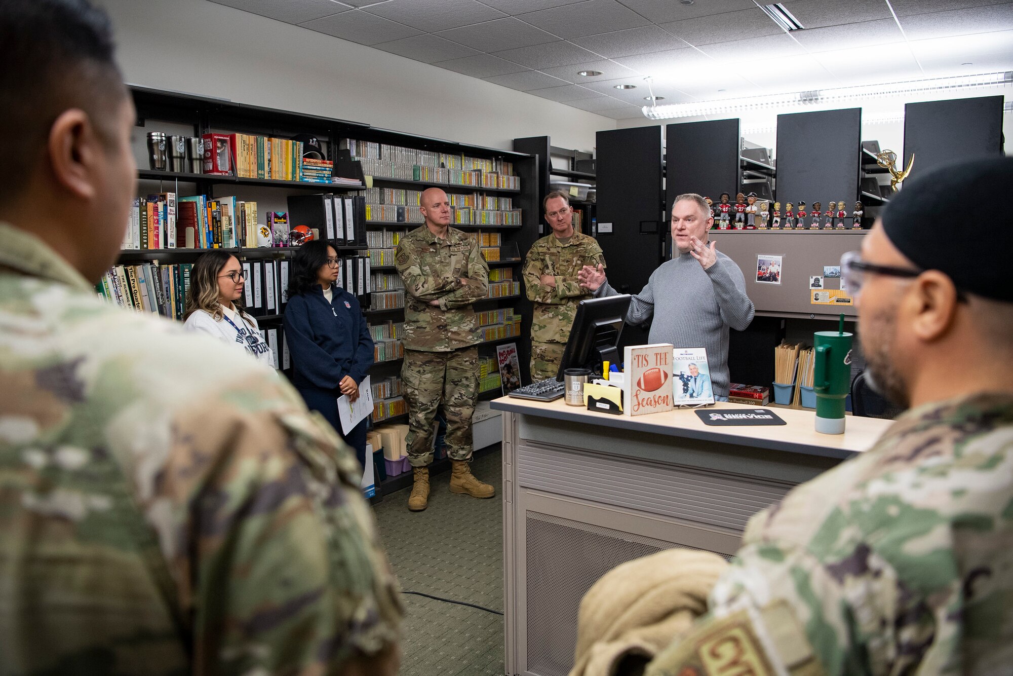 Airmen from the 514th Air Mobility Wing and the 108th Wing, Joint Base McGuire-Dix-Lakehurst, N.J. were invited to tour the facility by NFL Film's Community Teammates in honor of Veterans Day.