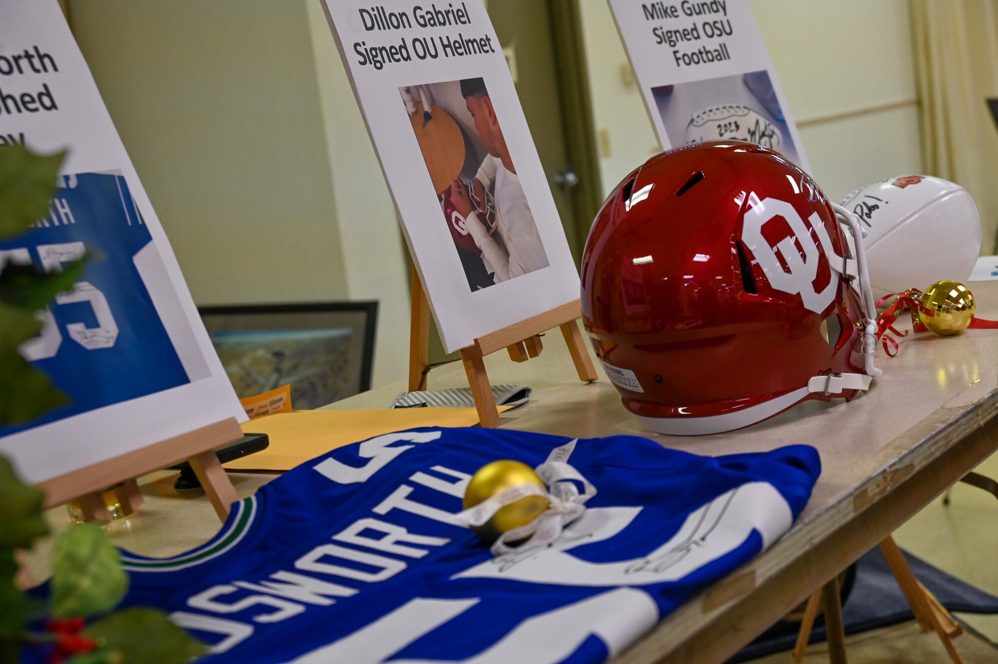 Auction items on a table