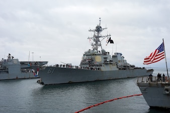 USS Ramage (DDG 61) returns to homeport at Naval Station Norfolk, Dec. 3, 2023.