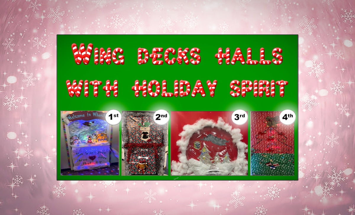 Wing decks halls with holiday spirit