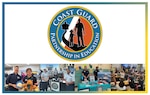 An image with a Coast Guard Partnership In Education logo on the top half, on the bottom half is 4 photos of equal size showcasing various events where PIE was present.