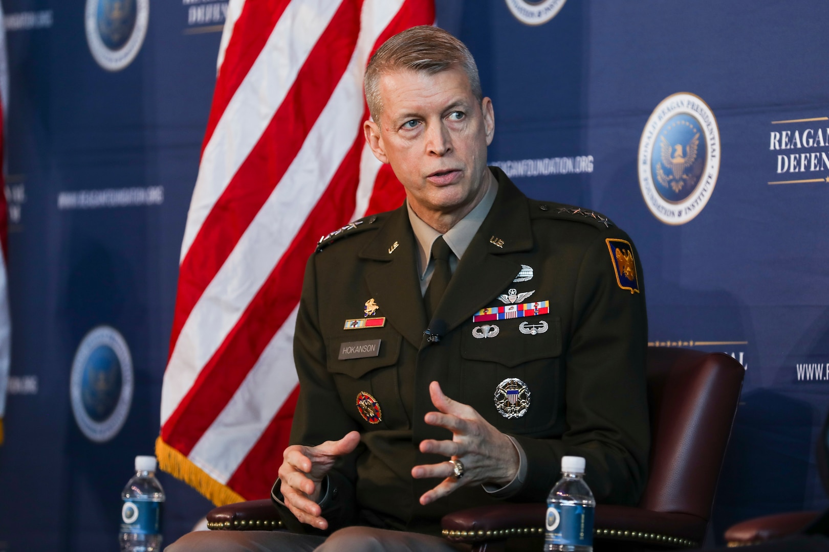 Army Gen. Daniel Hokanson, chief, National Guard Bureau, participates in a panel discussion at the 2023 Reagan National Defense Forum at the Ronald Reagan Presidential Library and Museum, Simi Valley, California, Dec. 2, 2023.