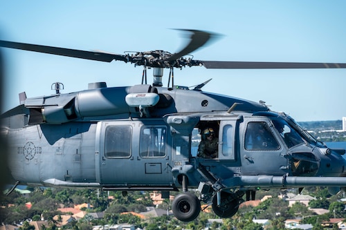 During his visit to the 920th Rescue Wing, Lt. Gen. John Healy had the opportunity to fly aboard one of the wing's HH-60G Pave Hawk helicopters. (Courtesy photo)