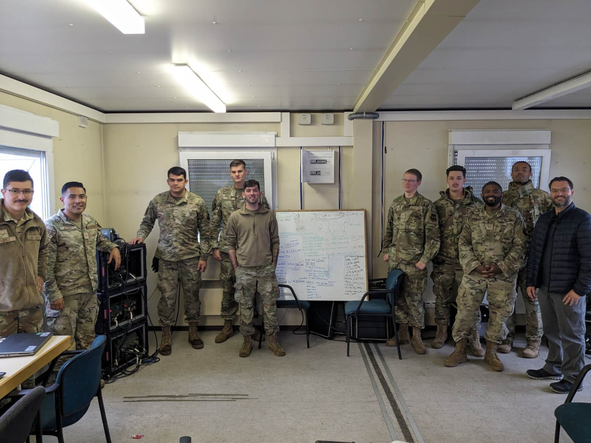 Members assigned to the 1st Combat Communications Squadron gather after completing a competition during the Exercise Noble Skywave in Mainz, Germany, Oct. 23-27, 2023.