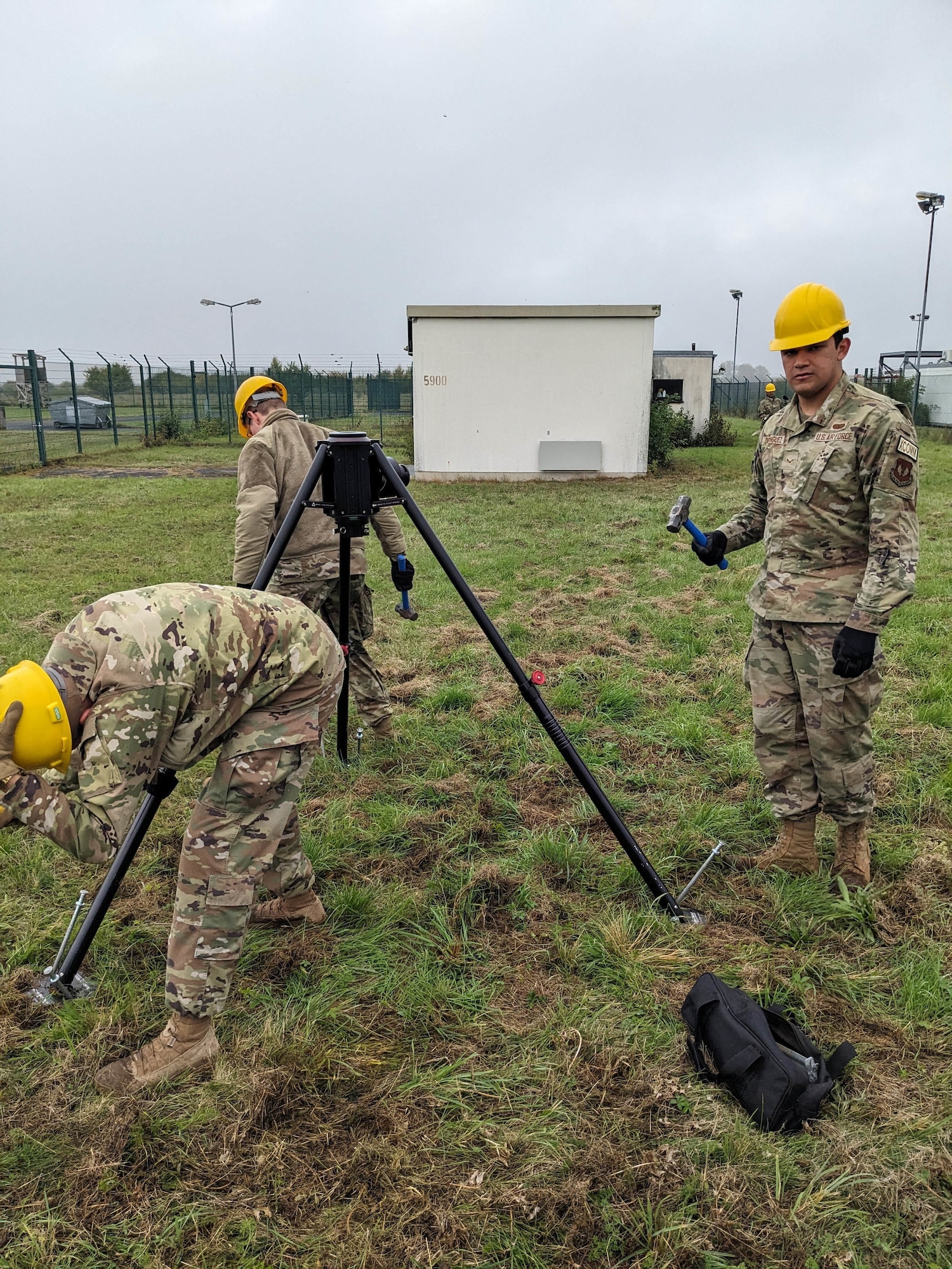 Airmen assigned to the 1st Combat Communications Squadron set up an antenna during Exercise Noble Skywave in Mainz, Germany, Oct. 23-27, 2023.