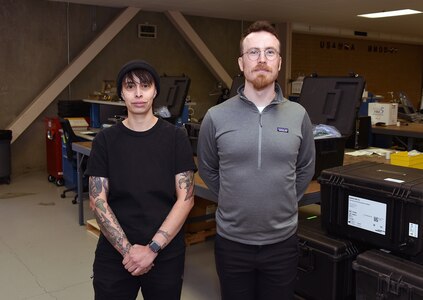 Kayla Colfax and Joe Tincher, both former Soldiers who married when the couple were still in uniform, serve together as civilian biomedical equipment technicians at the U.S. Army Medical Materiel Agency’s Medical Maintenance Operations Division at Hill Air Force Base, Utah. MMOD-Hill was their last duty station in uniform before transitioning to civilian service in recent years. (C.J. Lovelace)