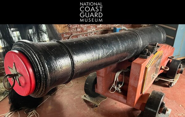 The Fog Signal Cannon, as it once rested, in the Boston Light. The cannon is now in restoration at B.R. Howard & Associates in Carlisle, Pa.
