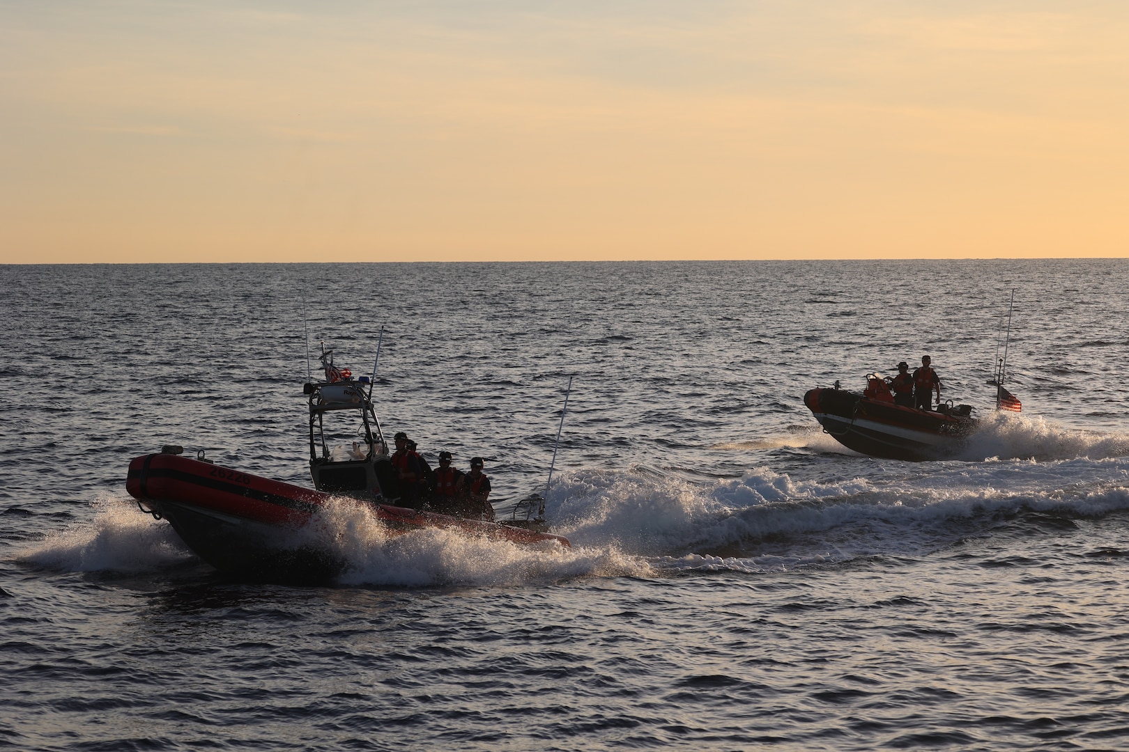 The crew of the U.S. Coast Guard Cutter Tahoma (WMEC 908) conducts interdiction operations with the cutter’s small boats in the Florida Straits, Nov. 6, 2023. Tahoma deployed for a 65-day patrol and conducted maritime safety and security missions while supporting Homeland Security Task Force – Southeast.