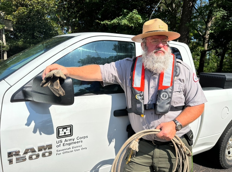 David Quebedeaux, a park ranger at J. Strom Thurmond Lake with the U.S. Army Corps of Engineers, Savannah District, has served as a park ranger for over 33 years. Quebedeaux decided to grow out his beard and make appearances as Santa just before the start of COVID-19 in December 2019.