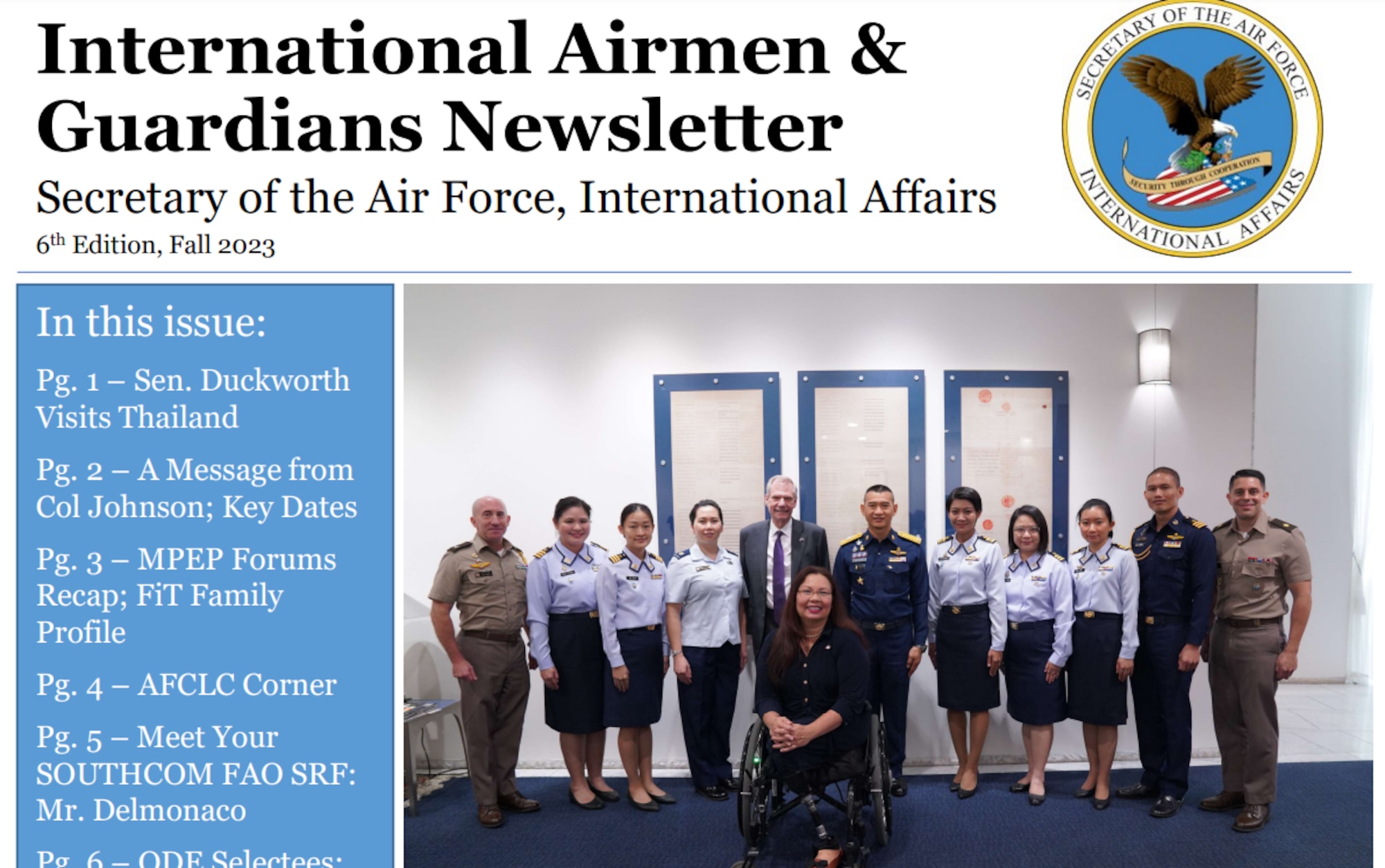 Screenshot of the cover of the International Airmen & Guardians Newsletter done by SAF/IA.