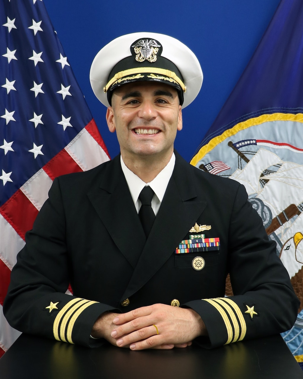 Official studio photo of Cmdr. Richard R. Rivas, Chief Staff Officer, Naval Beach Group TWO (NBG-2)