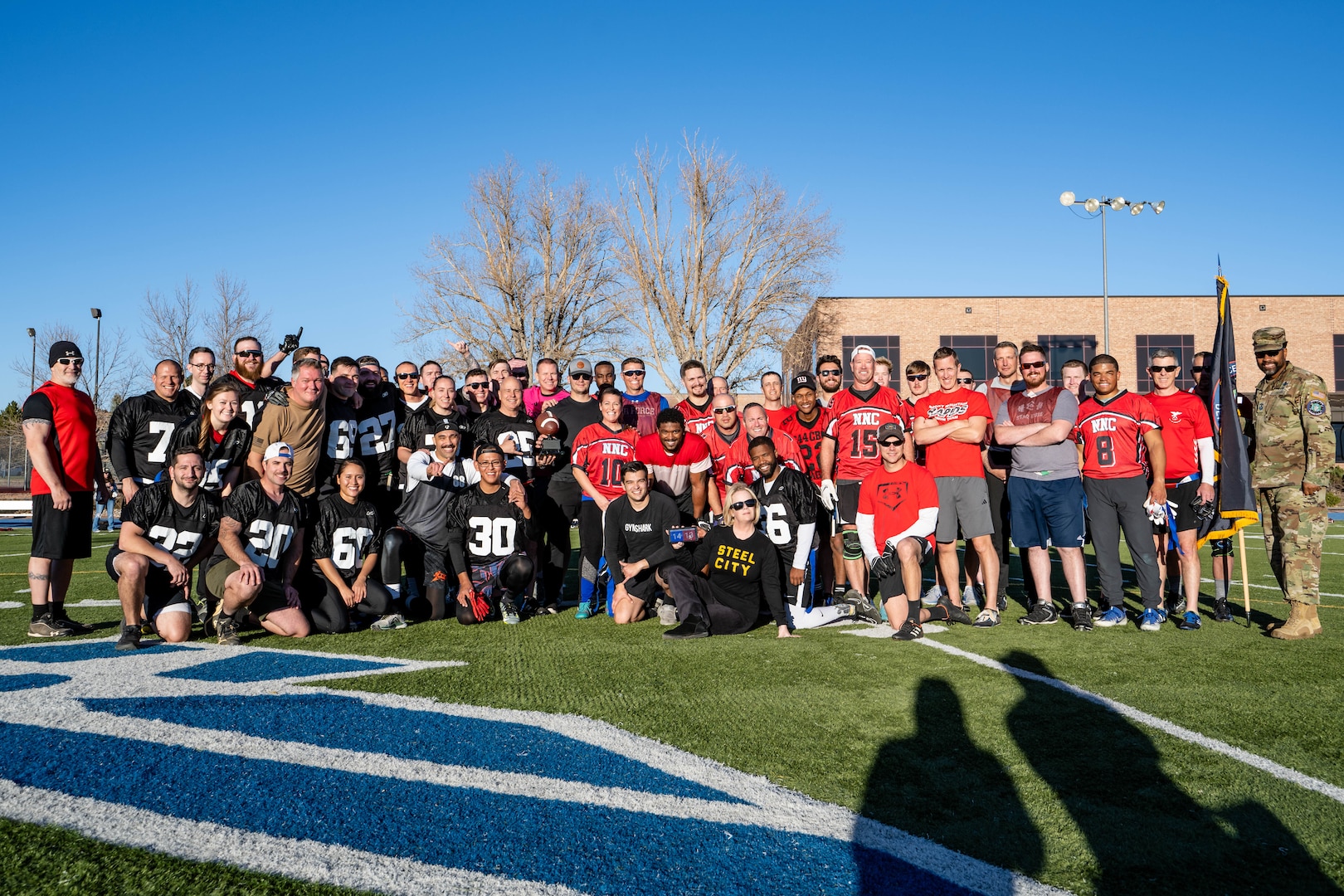 Group photo on football field