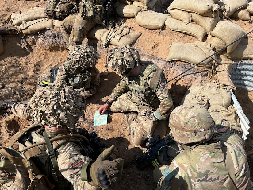 U.S. Army National Guard infantry and the United Kingdom's 7th Rifle Regiment conduct trench warfare training as part of Operation Baltic Fist in Tapa, Estonia between June 27 and July 17, 2023. Operation Baltic Fist is part of the Department of Defense's Military Reserves Exchange Program in which U.S. reserve forces train with joint NATO partners to share tactics and procedures in different joint environments. (U.S. Army National Guard photo courtesy of Staff Sgt. Peter Fleming)