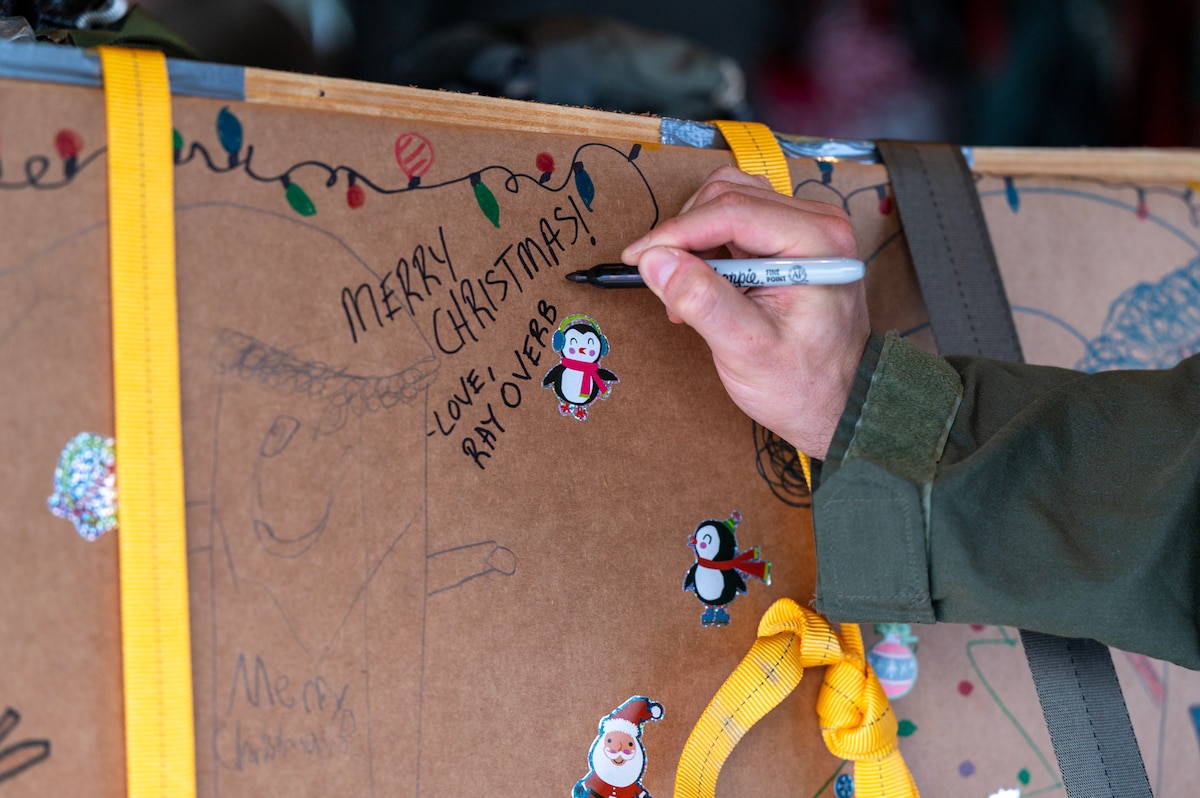 Photo of a Bundled package for Operation Christmas Drop