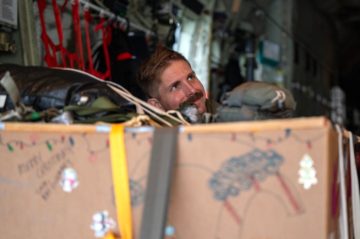 Photo of a Bundled packages for Operation Christmas Drop