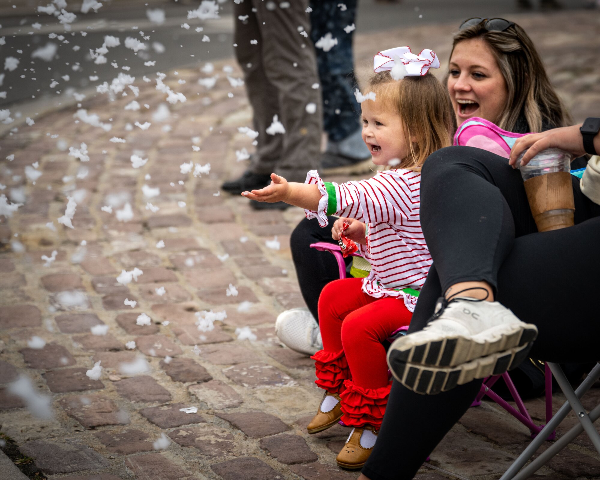 Members of the community celebrate the upcoming holidays during the holiday parade in downtown Goldsboro, North Carolina, Dec. 2, 2023. The holiday parade is an annual event that commemorates the season and the upcoming new year. (U.S. Air Force photo by Senior Airman Sabrina Fuller-Judd)