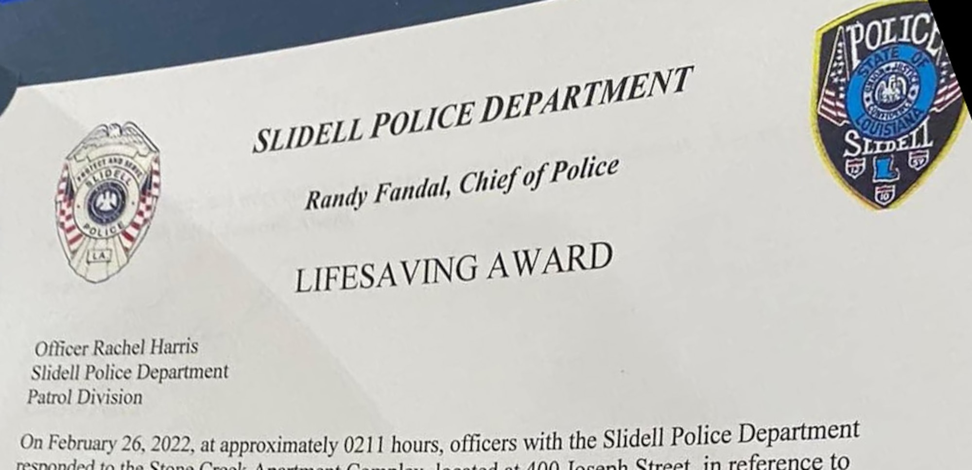 Top of Life Saving Award