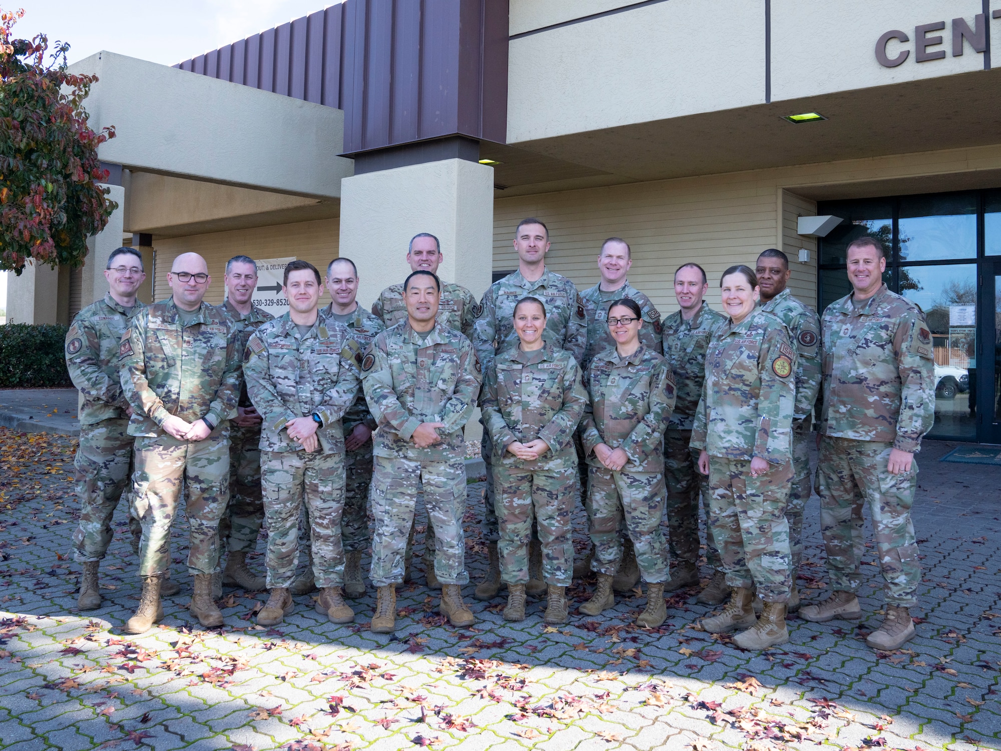 U.S. Air Force Airmen from the Intelligence Surveillance and Reconnaissance (ISR) Developmental Team pose for a group photo at Beale Air Force Base, California, Dec. 5, 2023.