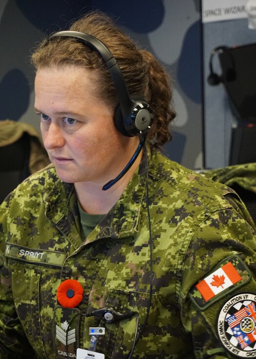  Photo: uniformed military member working at computer