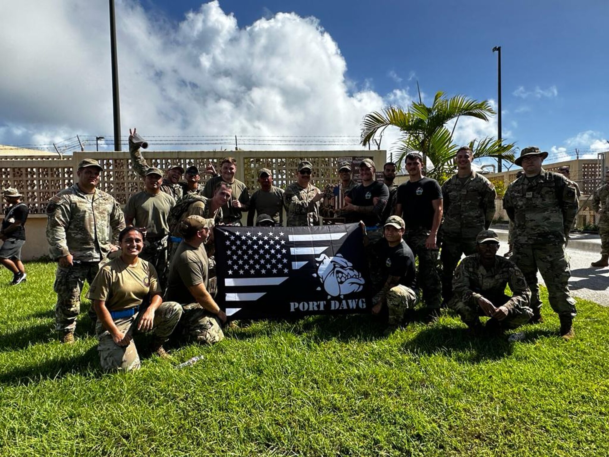 Participants of the Port Dawgs Rodeo pose for a photo at Andersen Air Force Base, Guam, Nov. 14, 2023. This event was held to showcase the Multi-Capable Airmen concept and develop esprit de corps through friendly competition. (Courtesy photo)