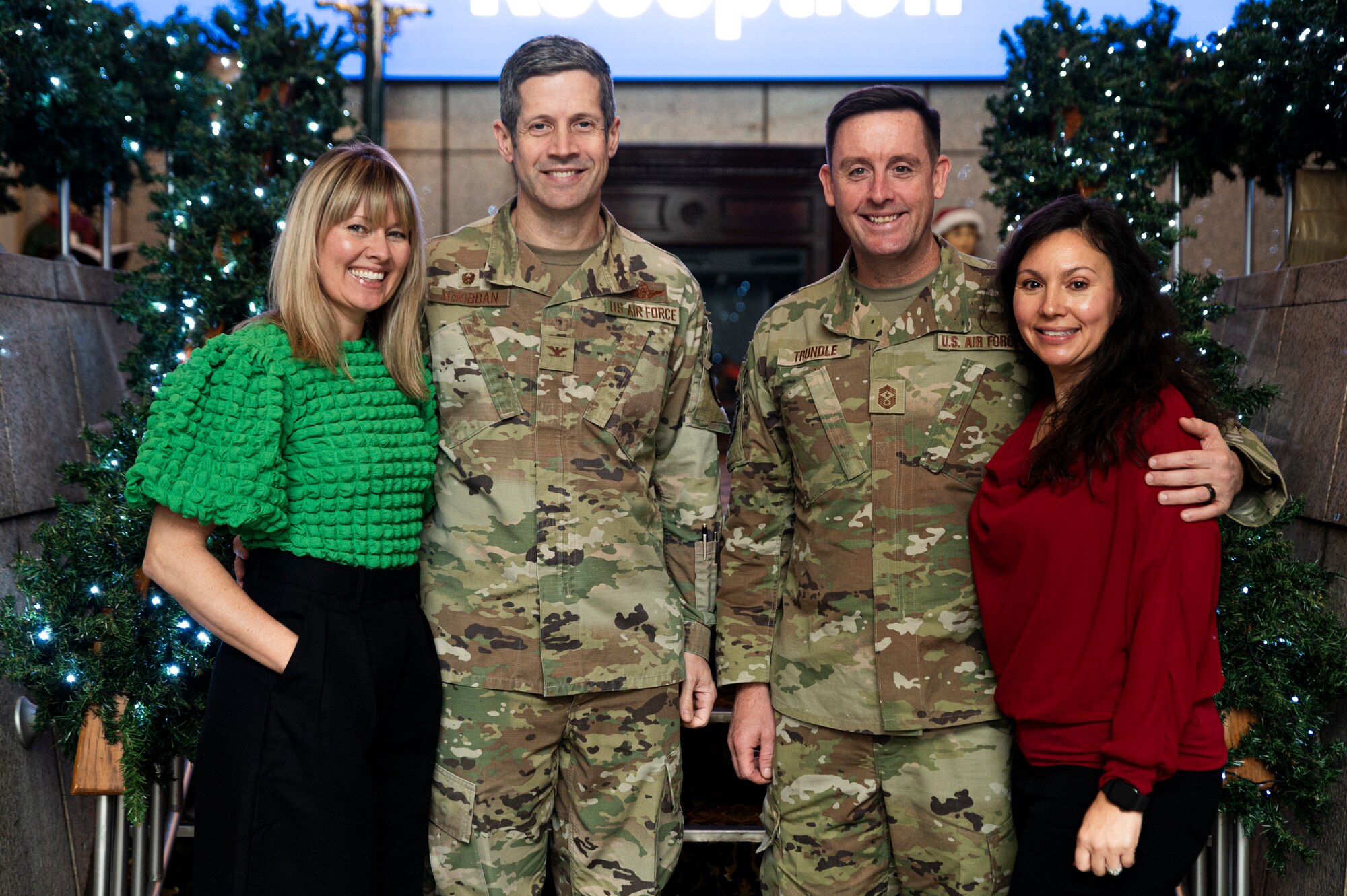 The 51st Fighter Wing command team poses for a photo during the holiday reception at Osan Air Base, Republic of Korea, Dec. 6, 2023.