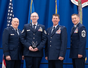 U.S. Air Force Brig. Gen. Daniel Gabrielli, Assistant Adjutant General - Air, Minnesota National Guard, speaks at the 133rd Airlift Wing’s annual Awards Ceremony in St. Paul, Minn., Dec. 3, 2023.