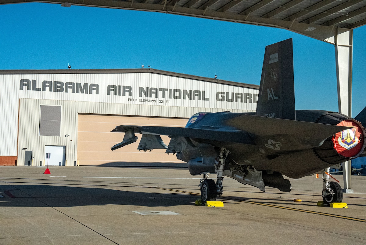 An F-35 Lightning II parked on the flight line at Dannelly Field Dec. 6, 2023. The 187th Fighter Wing received the first three F-35s from Luke AFB, Ariz., and will begin transitioning to their new mission.