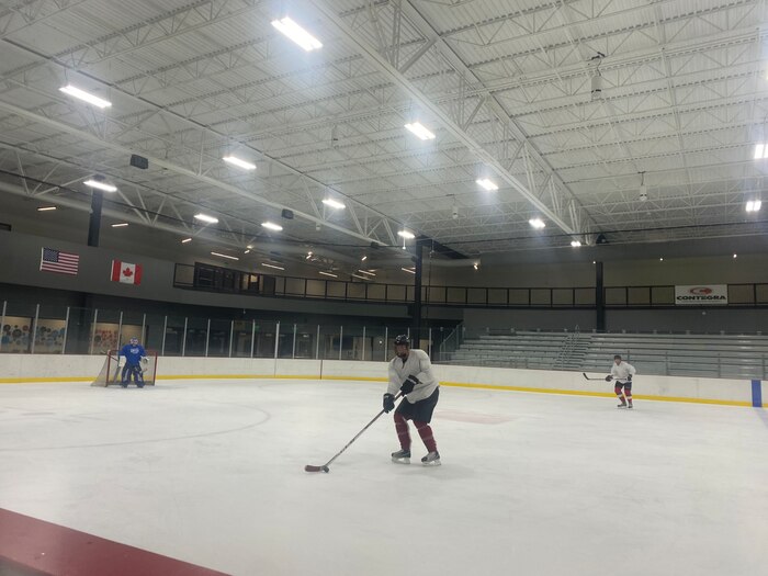 Man plays hockey