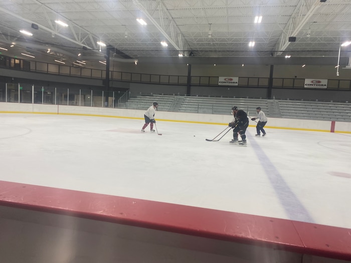 Man plays hockey