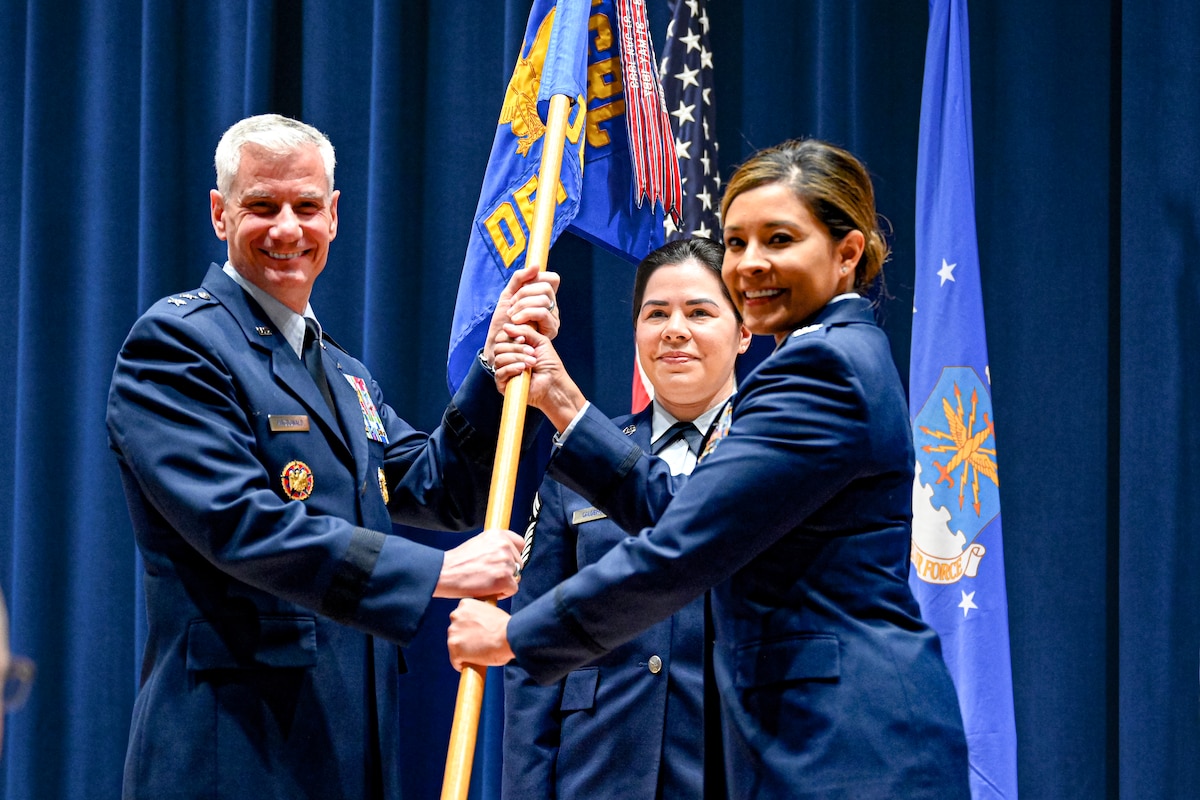 U.S. Air Force Col. Angela Tapia accepts command of the I.G. Brown Training and Education Center from Maj. Gen. Keith G. MacDonald, on Dec. 7, 2023, during a change of command ceremony at McGhee Tyson Air National Guard Base, Tennessee. Tapia is the 19th commander of the TEC, the Air National Guard’s Total Force enlisted professional military education and continuing education center.