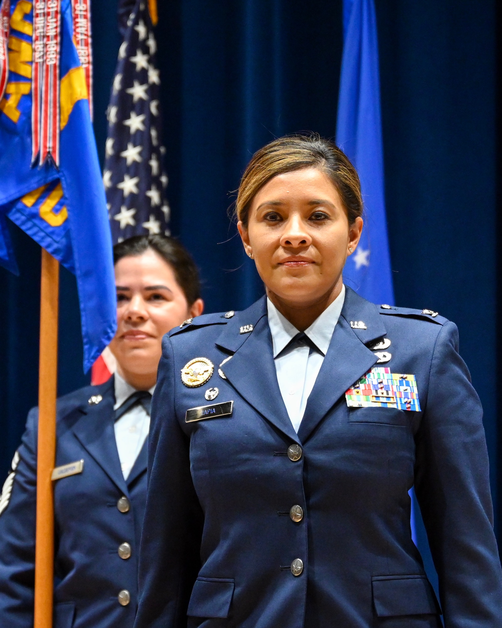 U.S. Air Force Col. Angela Tapia accepts command of the I.G. Brown Training and Education Center, Dec. 7, 2023, at McGhee Tyson Air National Guard Base, Tennessee. Tapia is the 19th commander of the TEC, the Air National Guard’s Total Force enlisted professional military education and continuing education center.