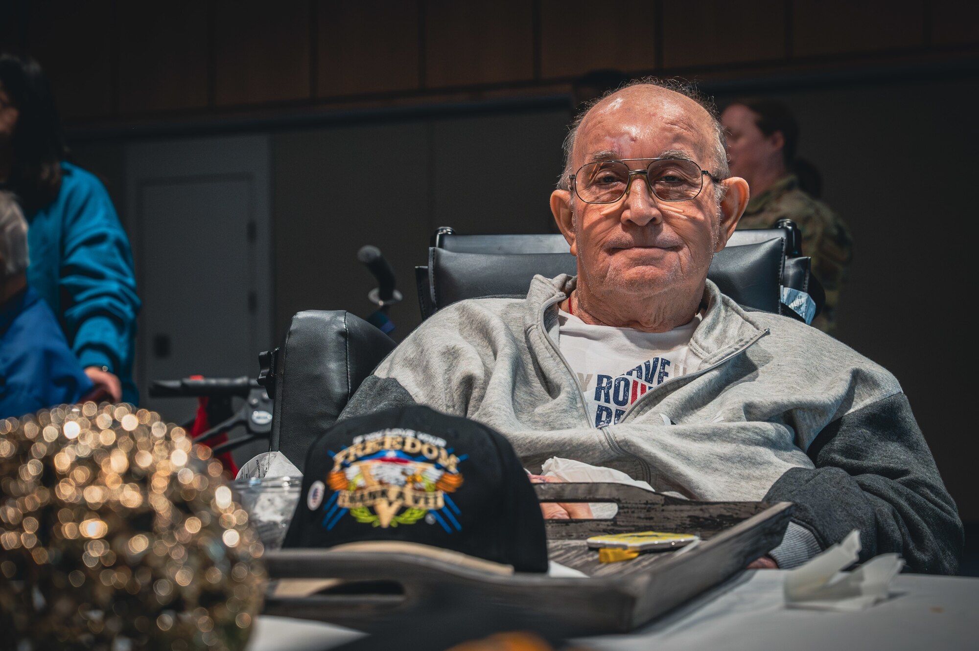 Veteran poses for a photo at Air Force Base