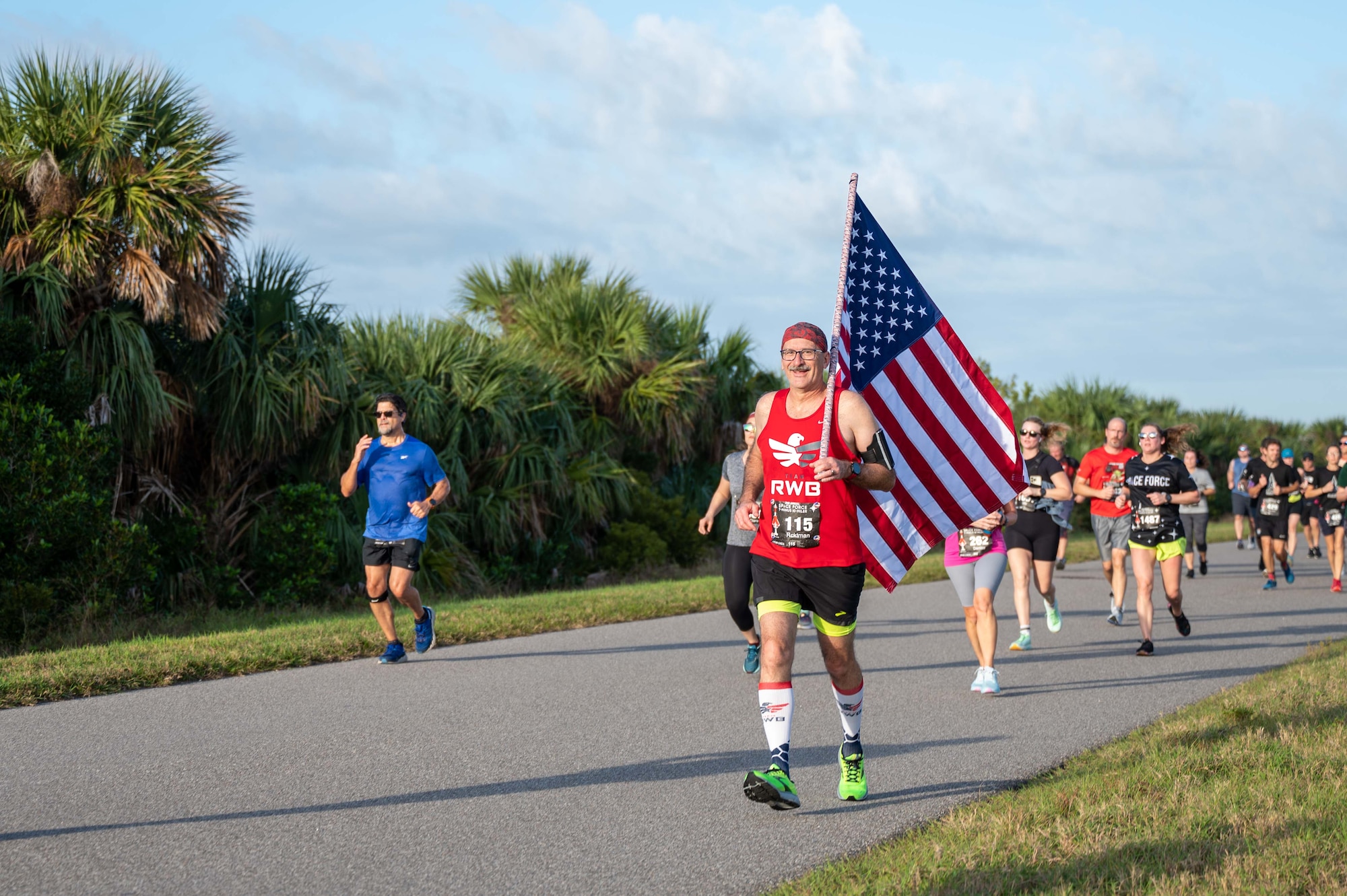 Participants in the Space Force T-Minus 10-Miler run at Cape Canaveral Space Force Station, Florida, Dec. 9, 2023. The T-Minus 10-Miler celebrates the Space Forces birthday. (U.S. Space Force photo by Senior Airman Samuel Becker)