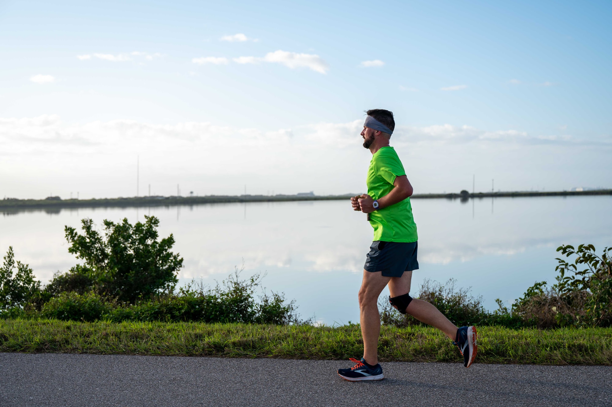 Participant in the Space Force T-Minus 10-Miler runs at Cape Canaveral Space Force Station, Florida, Dec. 9, 2023. The T-Minus 10-Miler celebrates the Space Forces birthday. (U.S. Space Force photo by Senior Airman Samuel Becker)