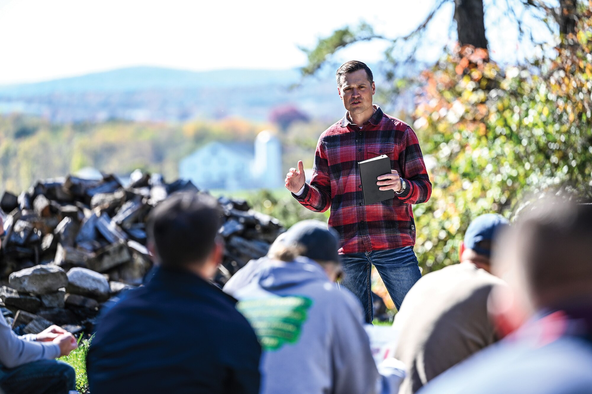 Lt. Col. Jonathan Askins, 445th Airlift Wing chief of safety, addresses military members during the Gettysburg Leadership Staff Ride Oct. 24, 2023. The staff ride blazes the trail for future leaders, using historic battlegrounds to reflect on leadership. (U.S. Air Force photo/Master Sgt. Patrick O’Reilly)