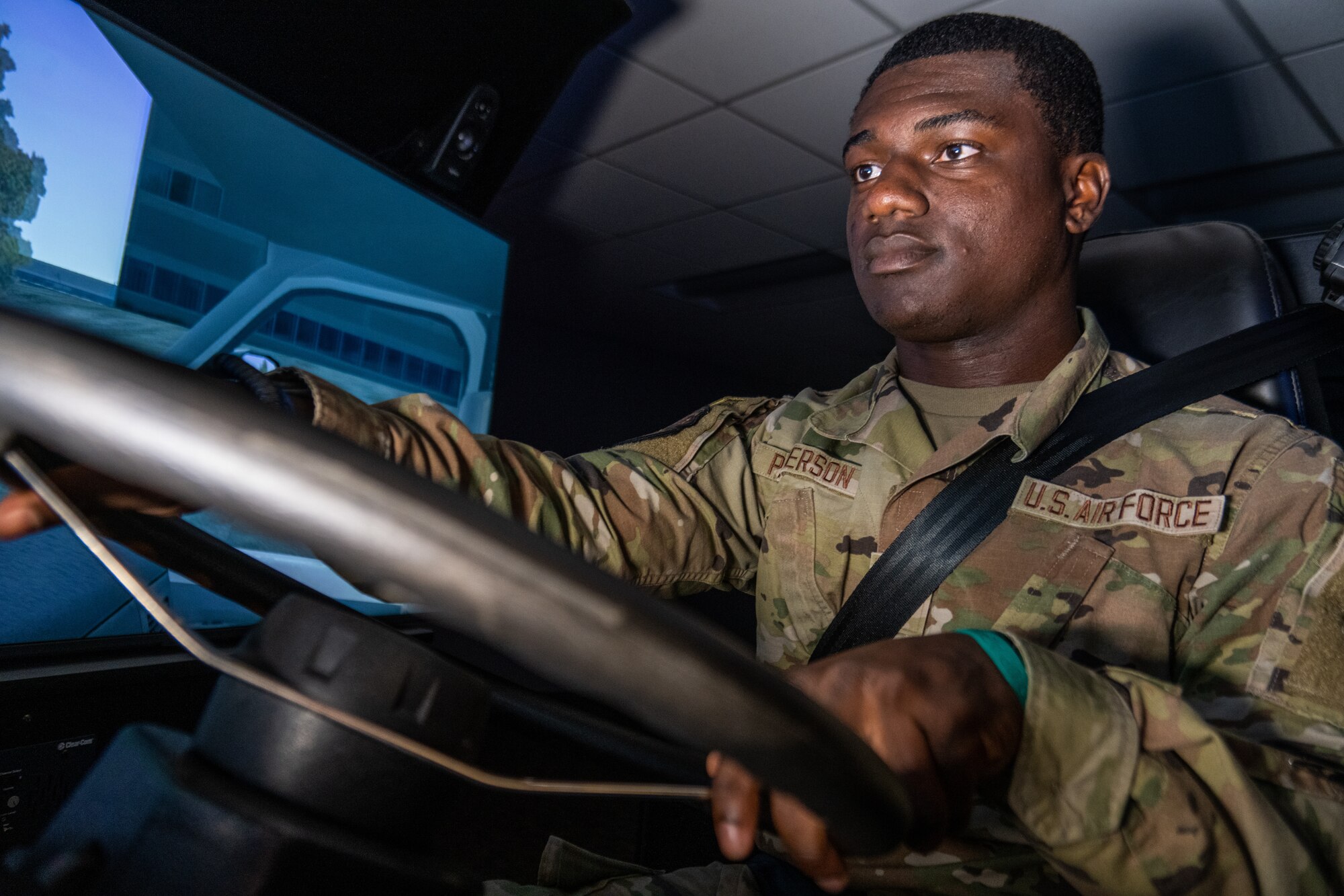With more than 6,000 requests to move more than 4 million pounds of cargo annually, the 6th LRS ground transportation flight makes training multi capable Airmen their top priority. For the past four years, the ground transportation team introduced a vehicle simulator to supplement the unit’s rigorous training regimen. (U.S. Air Force photo by Airman 1st Class Zachary Foster)