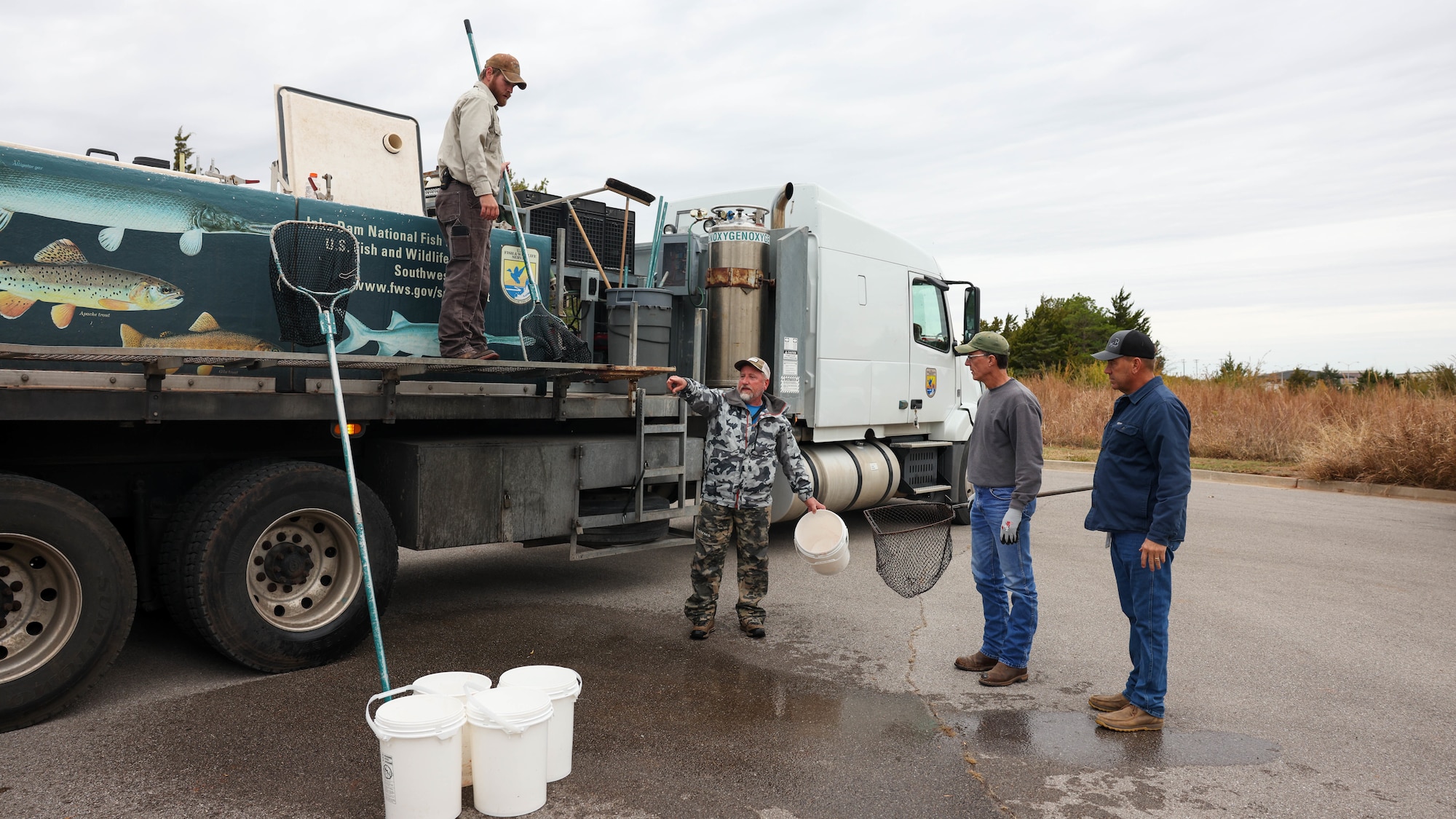 truck delivers fish to base