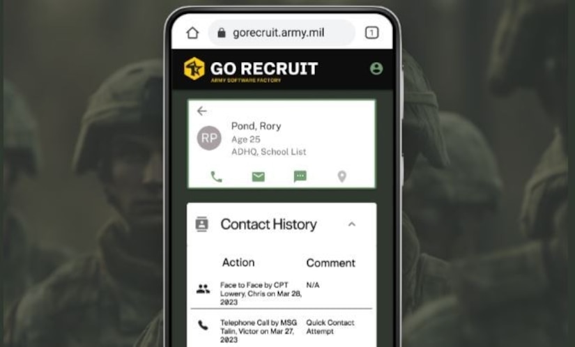 Screen grab of the web version of Go Recruit mobile application.